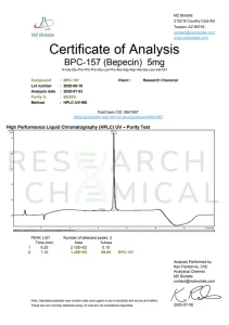 BPC 157 Peptide 5mg 3 RC BPC 157 COA 7.3.25