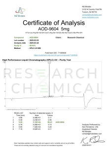 AOD9604 Peptide 5MG 3 RC AOD 9604 COA 1