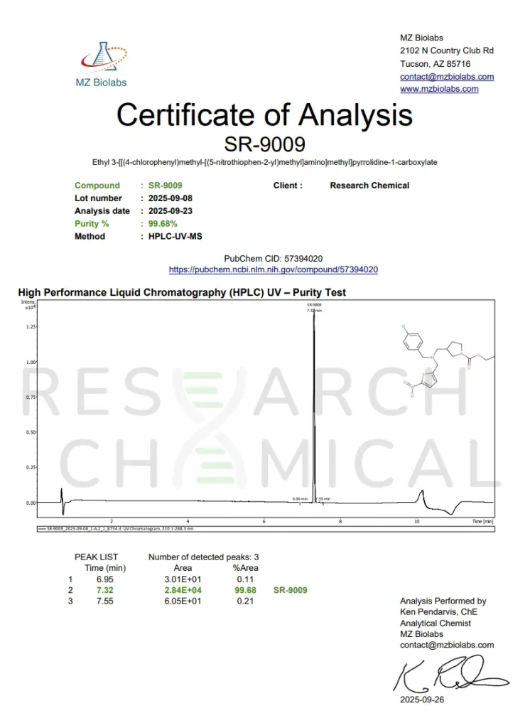 RC SR 9009 Certificate of Analysis