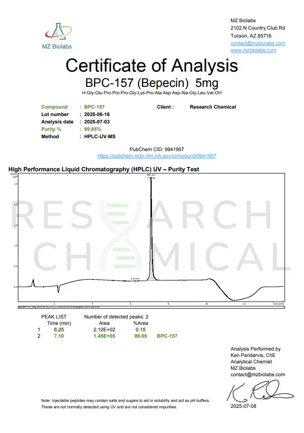 BPC-157 Peptide and TB-500 Peptide 3 RC BPC 157 COA 7.3.25