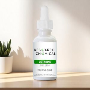 Liquid Ostarine MK-2866 in UV-resistant glass bottle with 1mL pipette for research use